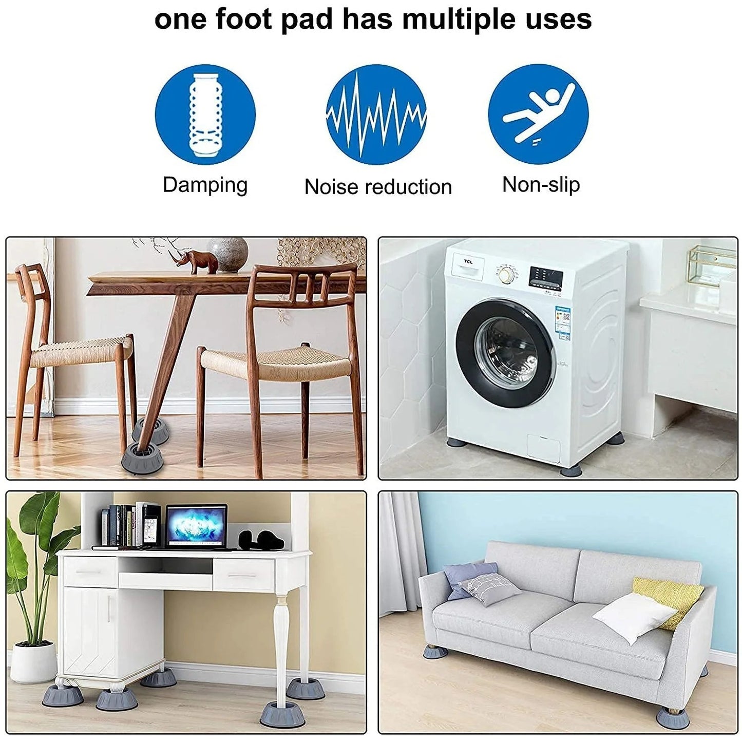 Anti-Vibration Pads for Washing Machine & Furniture (Set of 4)