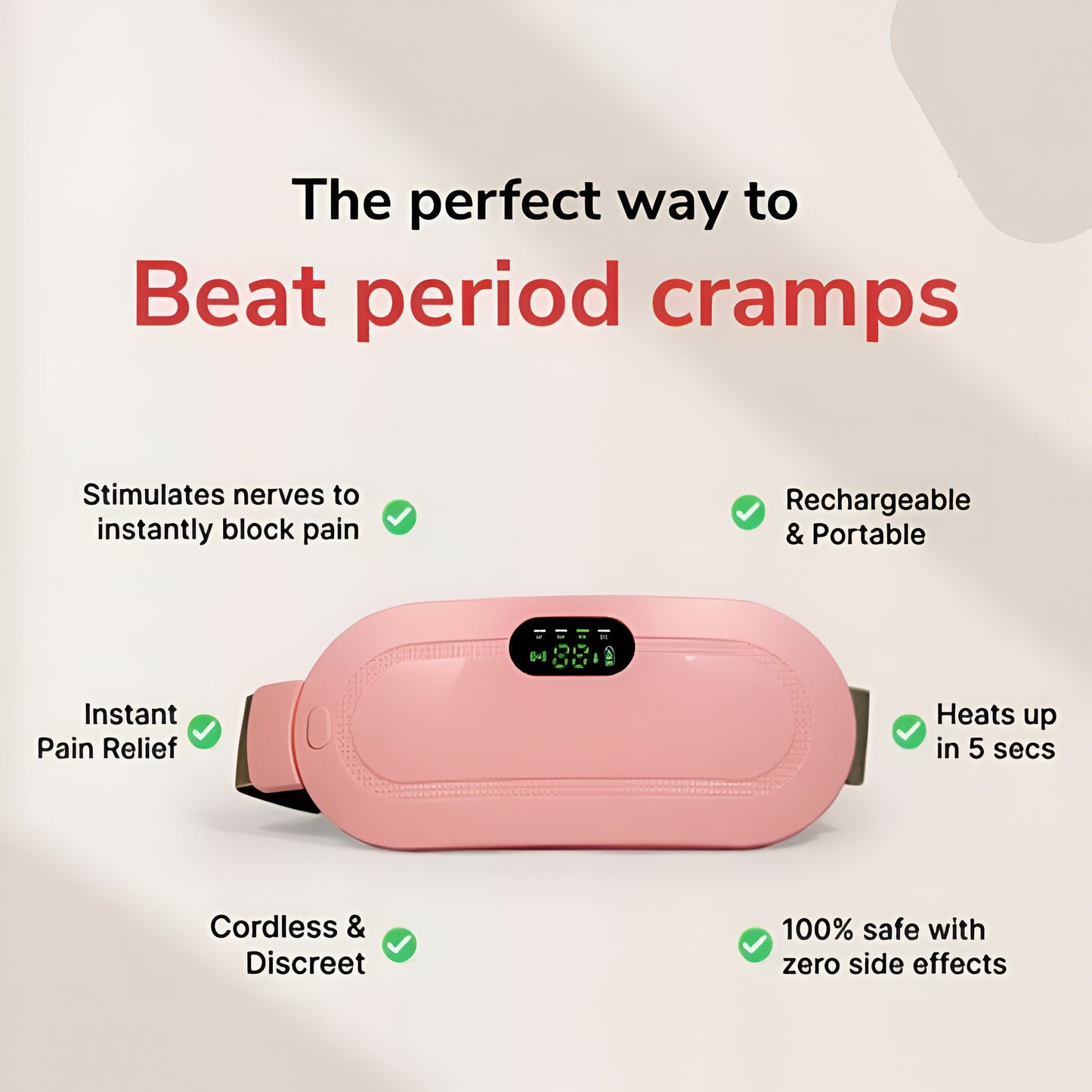 Period Cramp Relief Massager & Heating Pad, Rose