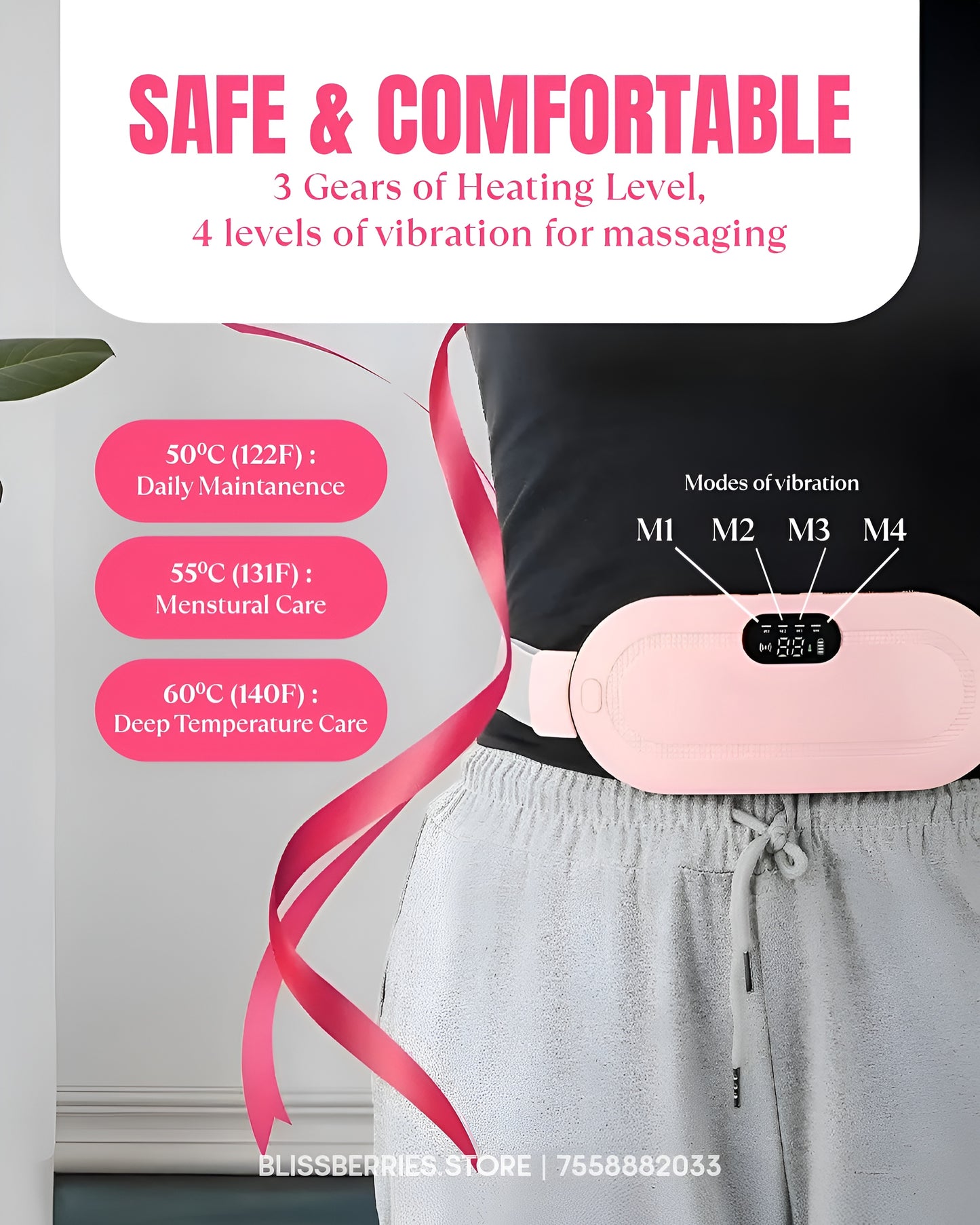 Period Cramp Relief Massager & Heating Pad, Rose